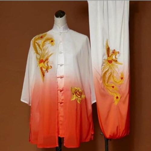 Ombre Tai Chi Uniform Martial Arts Clothes Embroidery Performance Costumes Chinese Folk Kung Fu Outfit Morning Sportswear TA2047
