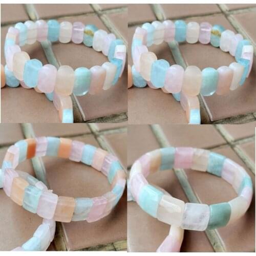 Mutlicolor Stone Art Women Men Beads Elastic Bracelet 7.5" WFH858