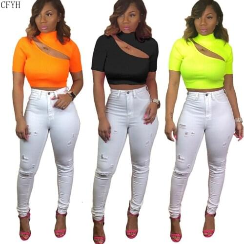 Women Summer Short Sleeve Knitted Cut Out Stand Neck Short Sweater Classic Skinny Sexy Crop Top Fashion Beach Tee