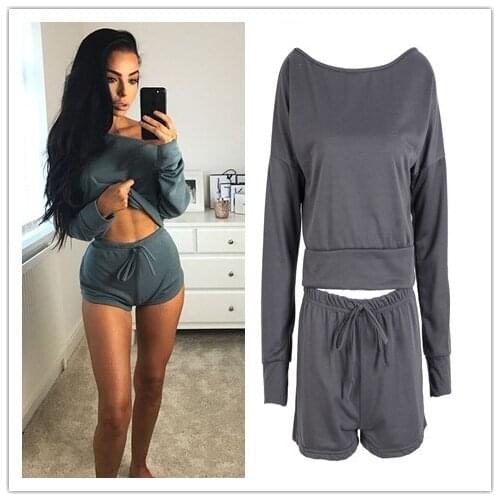 Women Casual Tracksuit Sets Lady Solid Color Shorts and Cropped Tops 2 Pieces Woman Cotton Clothes Outfits Dropshipping