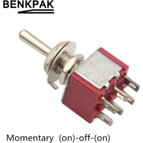 2pcs high quality UL certificated 6 pin (ON)-OFF-(ON) 6mm momentary mini toggle switch