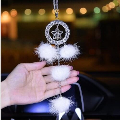 2019 high end laday woman car interial ornament crystal lucky star plush pendant car accessories