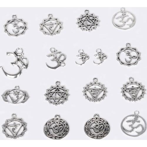 2020 New Various Styles 10pcs Antique Silver Plated Zinc Alloy Metal Om Bracelet Charm Yoga Charm Om Charms For Jewelry Making