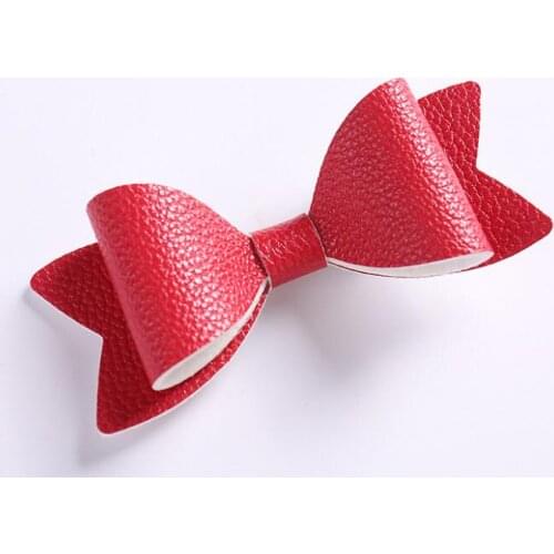 Top Quality 12Colors Leather Bows For Girls Headband Leather Hair Bow Flat Back For Girls Hair Accessories 60Pcs/lot