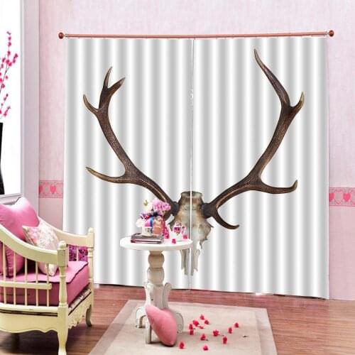3D Curtains Reindeer Skull Animal Head Antlers White Window Curtains Living Room Kitchen Bedroom Blackout curtains