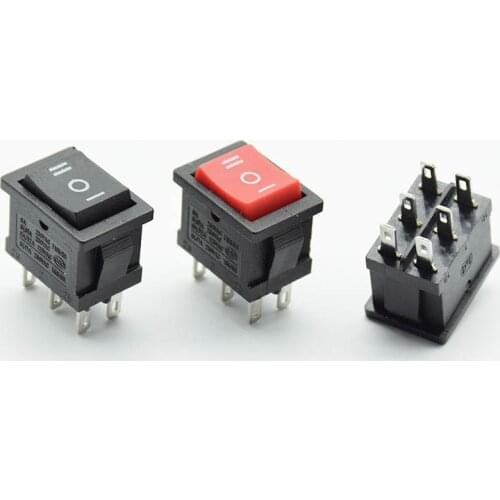 5pcs Rocker rocker switch power switch 6 foot 3 gear 6A 250V reverse button double pole double throw red black