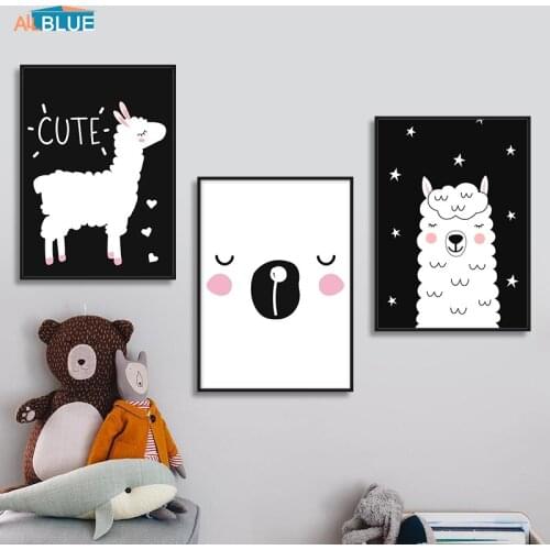 Alpaca Cartoon Animal Poster And Prints Camel Nursery Wall Art Canvas Painting Wall Picture Nordic Style Kids Baby Room Decor