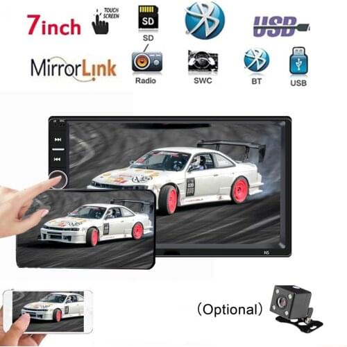 2DIN Auto Multimedia MP5 Audio Stereo Radio 7inch HD Touch Screen Digital Display Bluetooth USB FM TF Card Rear Camera Input