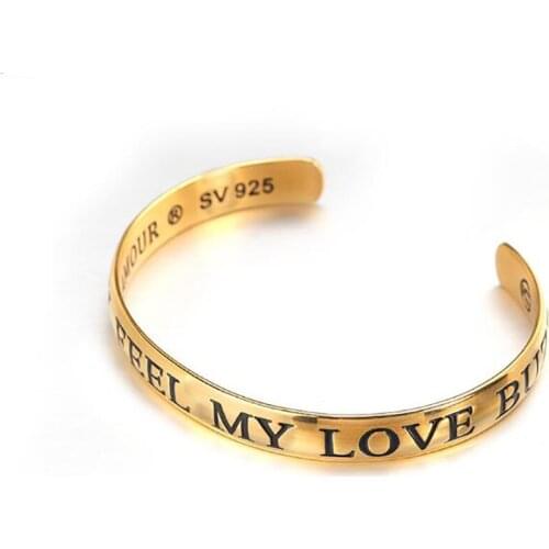 Stainless Steel Minimalism Fashion Delicate English Letter Engrave Women Men Bangle Bracelet Jewelry Gift For Him