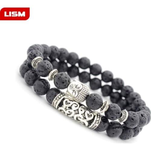 Wholesale 2pc/sets Natural stone Bracelet Men Buddha head Beads Charms Bracelets for women Men jewelry viking bijoux
