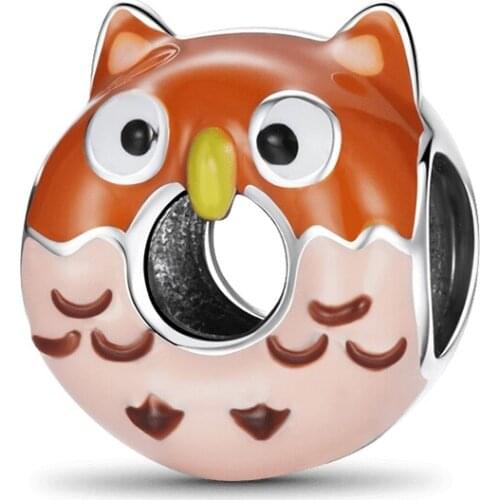 New 925 Sterling Silver Owl Donut Charm Bead Fit Original Pandora Bracelet DIY Jewelry For Women