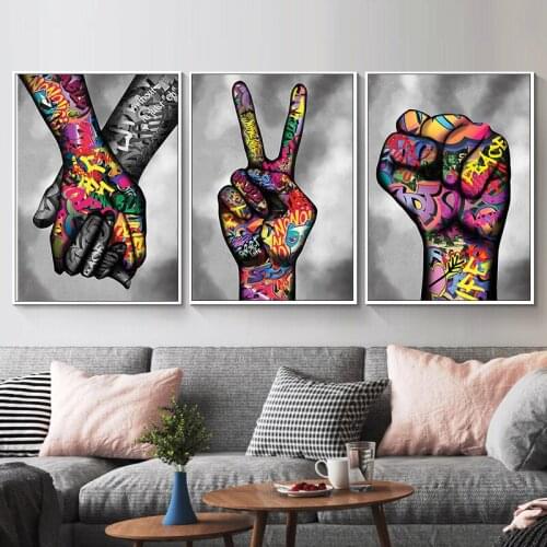 DDWW Canvas Painting Graffiti Art Lover Hands Street Art Wall Posters and Prints Gesture Art Wall Pictures for Living Room Decor
