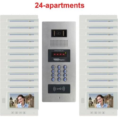 ZHUDELE Building Home Intercom System 7" TFT monitor Security Intercom Video Door Phone 24 Units Apartments Available