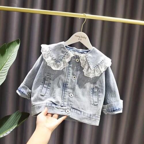 2020 Baby Girls Sweet Lace Bow Denim Jacket Spring Autumn Clothes Kids Fashion Princess Jackets Children Outfits Trench Coat