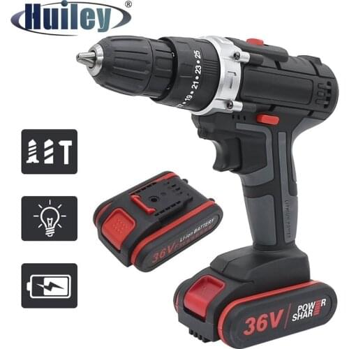 Electric Cordless Drill Wireless Power Driver Screwdriver with 2 Lithium-Ion Batteries Home DIY Useful Repair Woodworking Tool