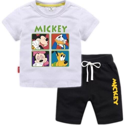 Summer Disney Cartoon Mickey Minnie Mouse Children Clothes Set Kids T Shirt Pants Boys Girls Clothing Outfits Casual Sport Suits