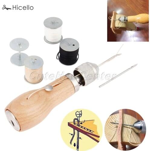 1set Leather Stitching Tools straight Curved needle thread spool Craft Sewing Awl Line Shaft Handmade DIY Sewing awning Hicello