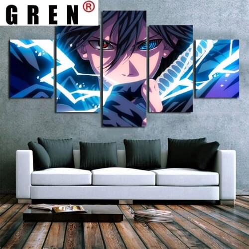 GREN Canvas Painting Pictures 5 Pieces Japan Anime Ninja Sasuke Wall Art Prints Modular Poster For Living Room Home Decor