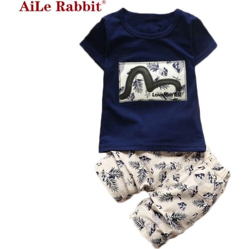 AiLe Rabbit Kid Boys Clothing Sets Summer Kids Clothes for Boys Fashion t-shirt pants 2 pcs Baby Boys Toddler Suit k1