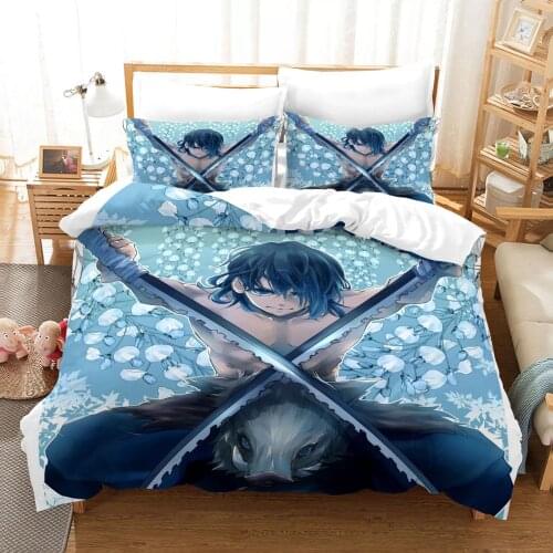 Anime Demon Slayer Comforter Bedding Set Duvet Cover Set 3D Print Demon Blade Bed Quilt Cover Pillowcase (No Sheets) Queen King
