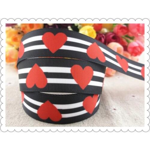 New arrival 7/8" (22mm) stripe printed grosgrain ribbons red heart ribbon hairbows 5 yards