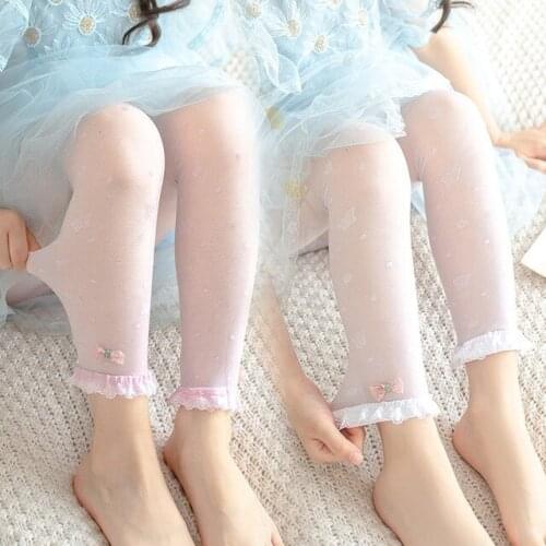 Summer kids girls leggings children pants thin breathable lace cute bow Butterfly polka dot silk trousers princess leggings