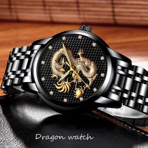LIGE Mens Watches Top Brand Luxury Quartz Watch Men Casual Waterproof Gold Dragon Full Steel Sport Wrist Watch Relogio Masculino
