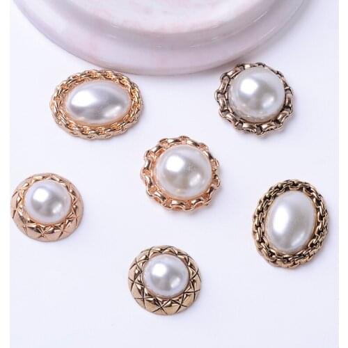 10 Pieces Metal Pearls Buttons Ornament Apparel Accessories Handmade Jewelry Findings