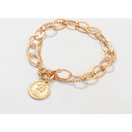 Trendy Vintage Charm Bracelets Womens Temperament Ellipse Chain Joker Metals Like Pendant Charm Bracelets Jewelry for Girls