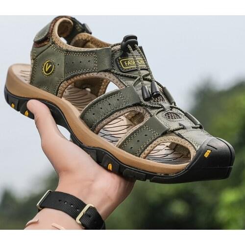 Summer New Style Baotou Mens Sandals, Leather Beach Shoes, Mens Outdoor Non-slip Soft Bottom Large Size 48