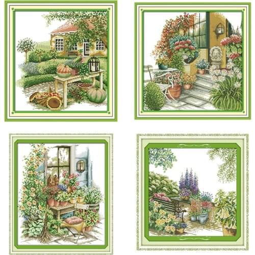 Garden courtyard Scenery Cross stitch kit DIY 11CT14CT stamping and counting embroidery set Printed canvas needlework Home decor