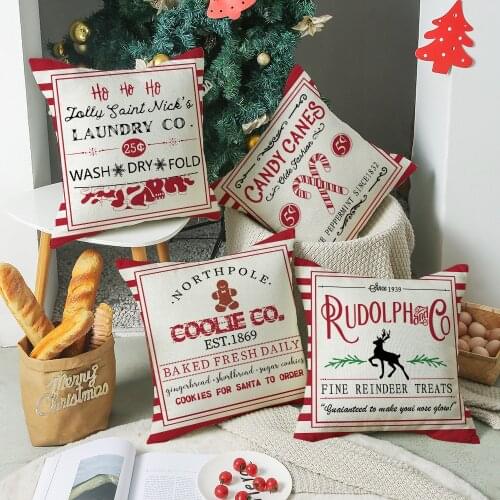 Red Letter Christmas Pillowcase Linen Printed Home Pillowcase Sofa Cover Polyester Pillowcase 45*45cm