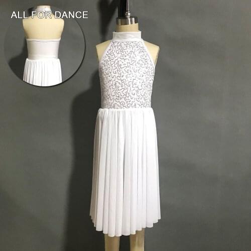 All For Dance 2019 New White Spandex Sequin Top Bodice Contemporary Dance Dress For Girls&Women Ballet Dance Dress Dance Wear