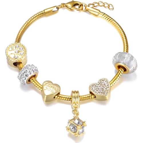 New Arrival Gold Color Lobster Clasp Charm Bracelet Heart-shaped Beads Women Bracelet Fit Party Anniversary Jewelry