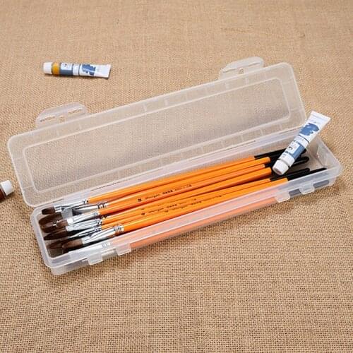 Transparent Brush Painting Pencils Storage Box Watercolor Pen Container Drawing Tools Bin Sturdy Plastic Stationery Storage Box