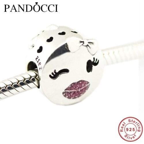 QANDOCCI 925 Sterling Silver Playful Wink Charm, Pink Enamel Beads Fits for Original Bracelets Jewelry 2018 New Spring