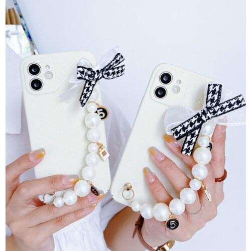 Luxury Velvet Frosted Wrist Strap Bracelet Phone Case for iPhone 11 12 Pro Max X XSmax XR 7 8 Plus Bow Houndstooth Cover