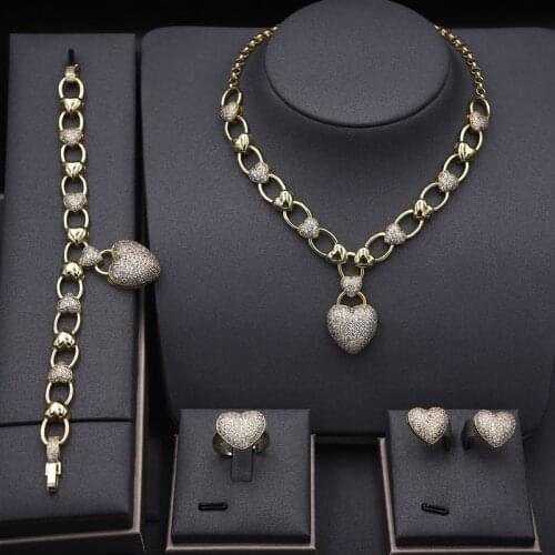 Luxury Cubic Zirconia Stone Jewelry Set For Women Heart Pendant Necklace Bracelets earring Ring cz dubai jewelry sets wholesale