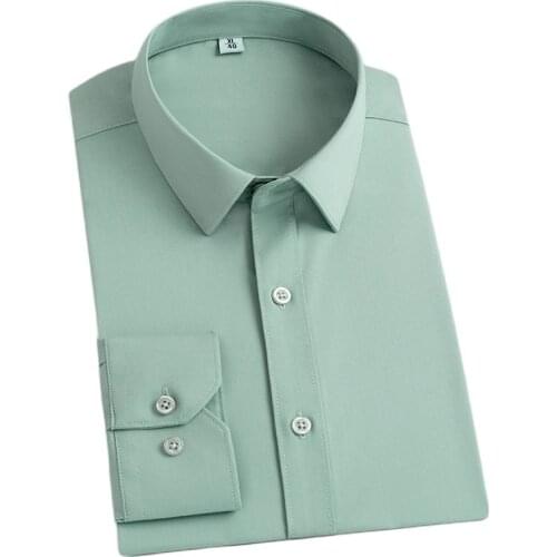 Solid Strech Mens Social Shirts Business Office Long Sleeve Bamboo Fiber Dress Shirt Mens White Soft Comfortable without Pocket