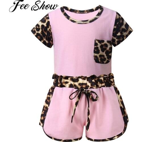 2PCS Toddler Infant Baby Girls Leopard Print Summer Clothes Outfits Short Sleeve T-Shirt and Shorts Tracksuit Sweatsuit Set