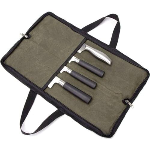 Chef Knife Bag Kitchen Roll Bag ( 4 Slots),Canvas Cooking Portable Durable Storage Pockets Green Carry Case Pouch