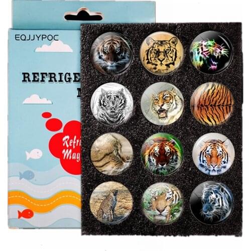 Tiger Fridge Magnet Set Box 30mm Glass Dome Cabochon Refrigerator Sticker Magnetic Fashion Home Decor Souvenir Gift