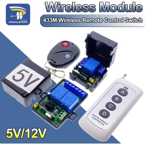 433M Universal Wireless Remote Control Switch Electric Access Control DC 5V 12V 1 CH 2 Way Relay Receiver Module + Transmitter