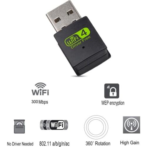 300Mbps Driverless USB WiFi Adapter Wireless Receiver External Dongle Adapter For PC Laptop Computer