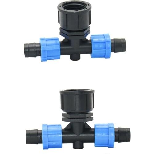 Female 1/2 3/4 to 16mm Drip Tape Tee Water Splitter 2 way Irrigation Drip Tape Connector For Greenhouse 2pcs