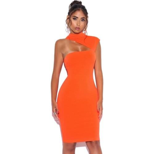 Simly Tara Summer 2021 Bandage Dress Sexy Sleeveless White Orange Clubwears Turtleneck Celebrity Party Dress Vestidos