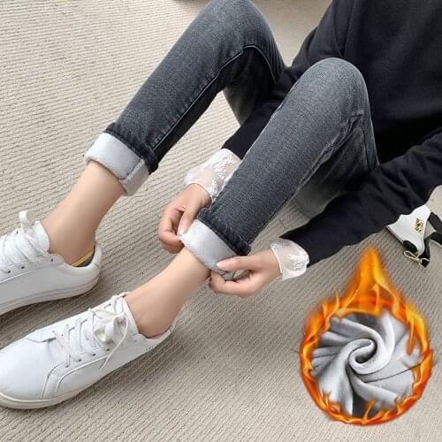 Winter Thick Plus Velvet Women High Waist Skinny Jeans Simple Fleece Warm Slim Fit Stretch Ladies Casual Denim Pencil Pants