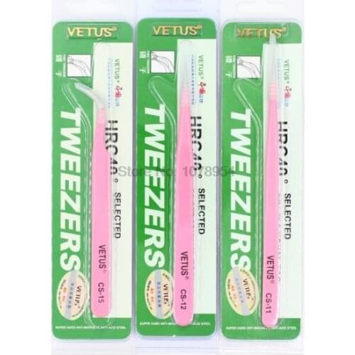 100pcs Vetus Pink Tweezsers Eyelash Extension Tweezers CS-11 CS-15 CS-12 CS-5A