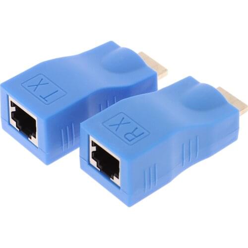 2pcs 1080P HDMI Extender To RJ45 Over Cat 6 Network LAN Ethernet Adapter Blue