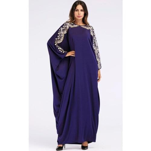 2020 NEW Maxi Dresses For femal Abaya Sequined Batwing Sleeve long dress Ethnic Thobe Chic Gown Patchwork robe Q090